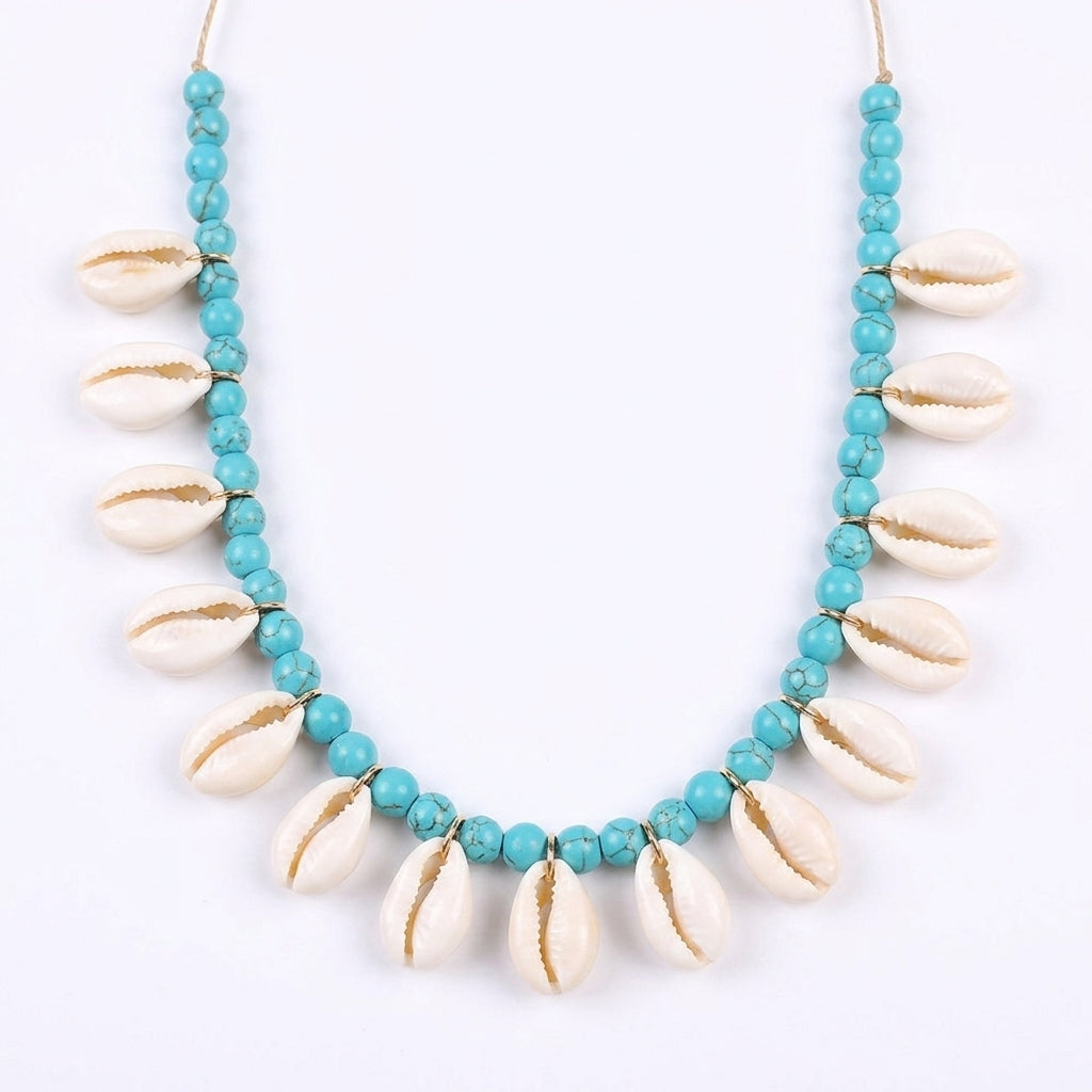 Turquoise Seashell Bead Necklace - Enhanced Studio Photo
