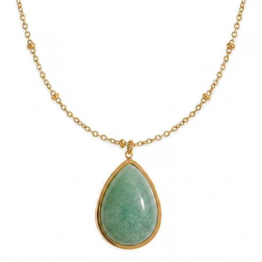 Oval Green Natural Stone Pendant Necklace - Enhanced Studio Photo