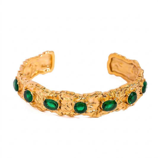 Vintage Charm Green Stone Cuff - Enhanced Studio Photo