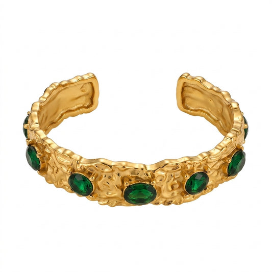 Vintage Charm Green Stone Cuff - Enhanced Studio Photo