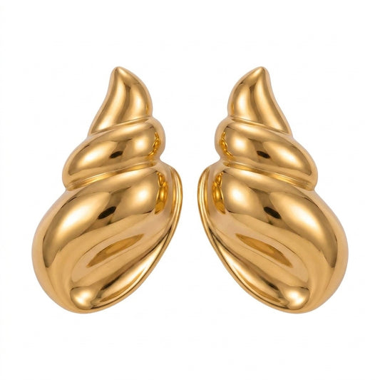 Golden Seashell Studs - Enhanced Studio Photo