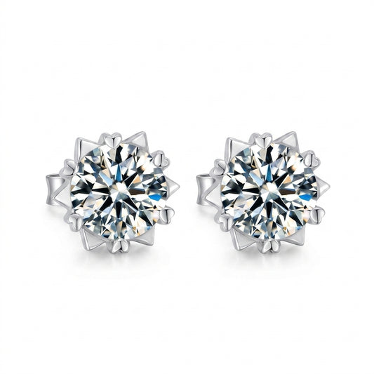 Stellar Snowflake Zirconia Stud Silver 925 Earrings - Enhanced Studio Photo