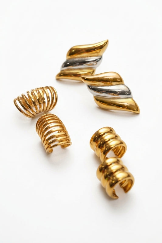 Twist Glow Two-Tone Spiral Earrings - Enhanced Studio Photo