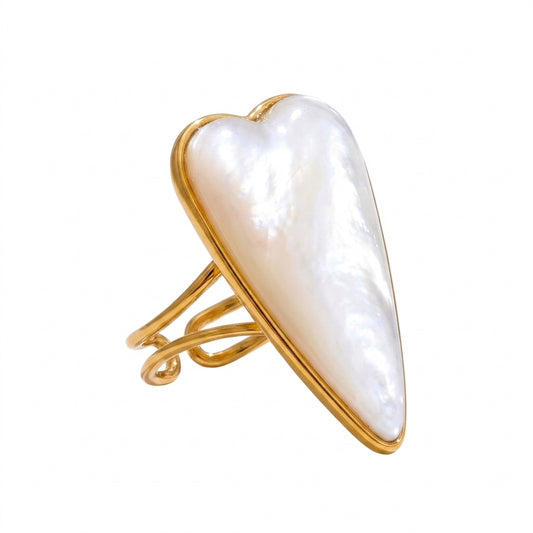 Golden Heart Shell Adjustable Ring - Enhanced Studio Photo