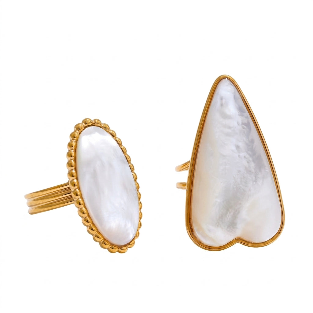 Golden Heart Shell Adjustable Ring - Enhanced Studio Photo