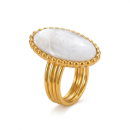 Golden Oval Shell Adjustable Ring - Enhanced Studio Photo