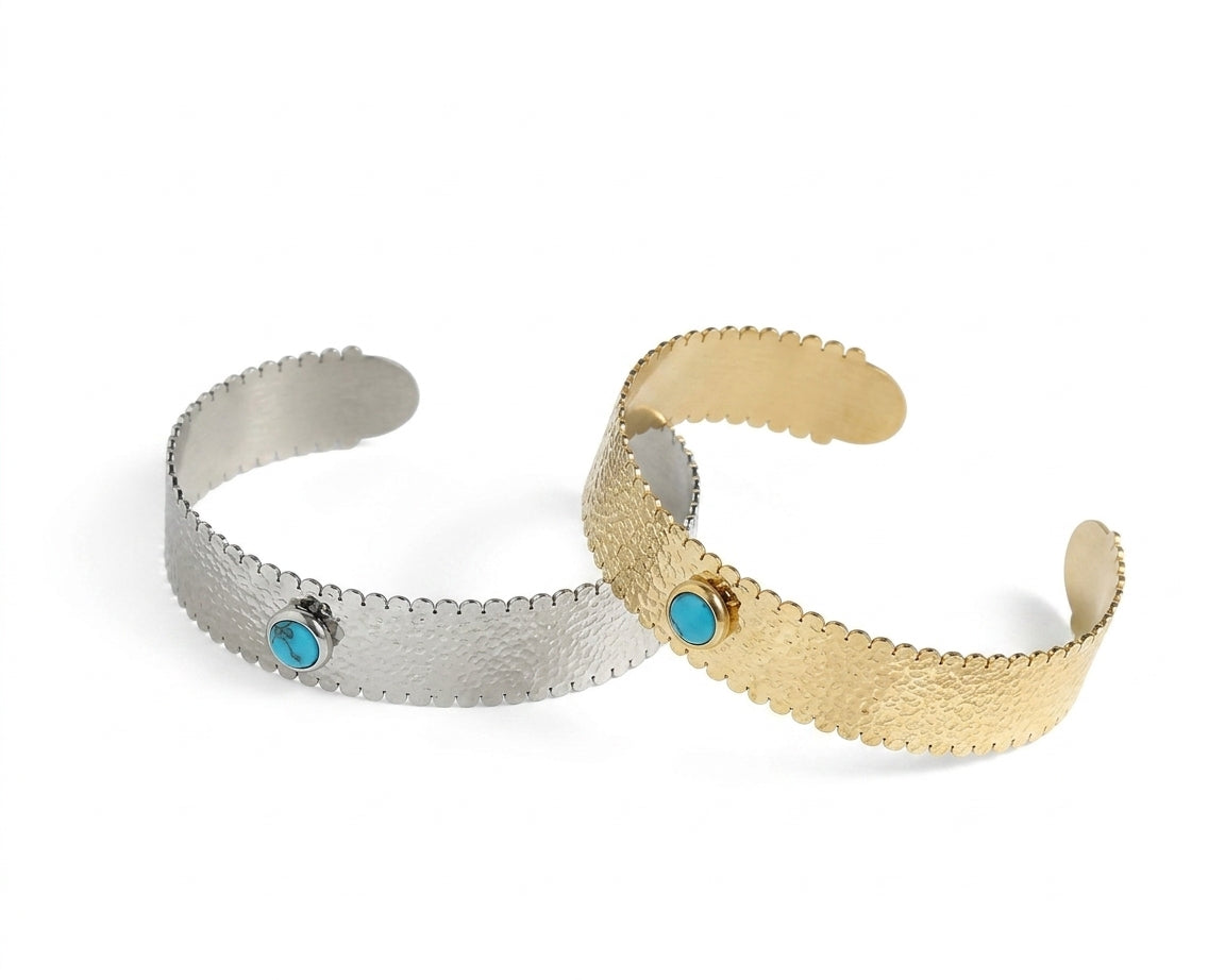 Gypsy Cuff with 1 Turquoise stone Gold - Enhanced Studio Photo