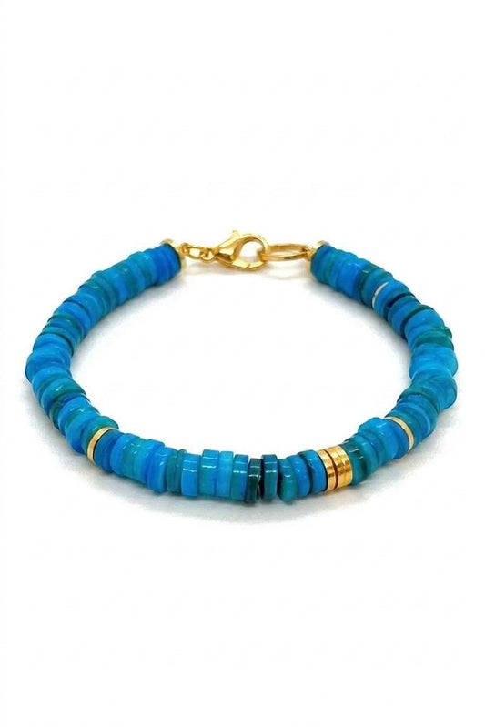 Brass Cyan Mother of Pearl Bracelet Blue - Enhanced Studio Photo