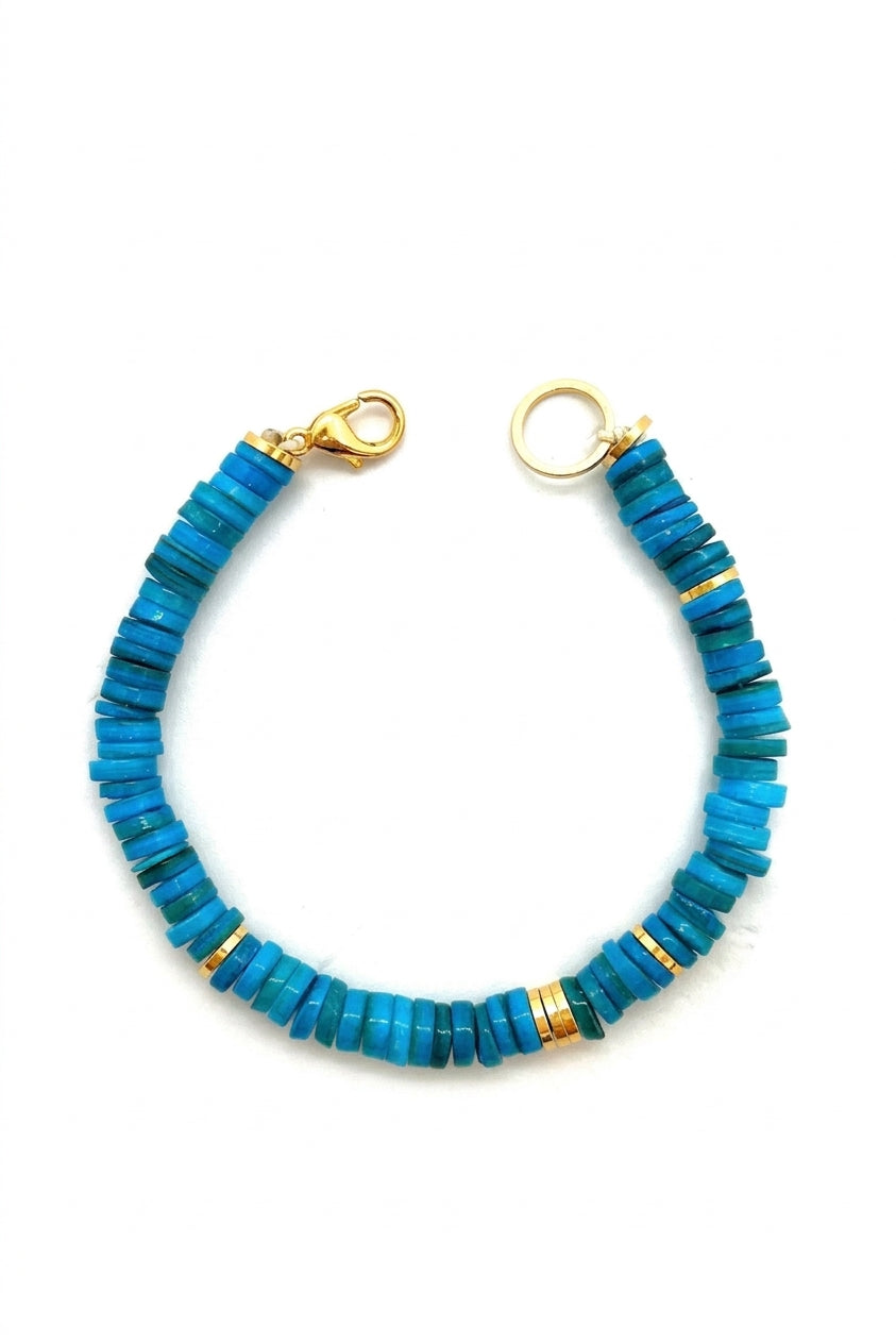 Brass Cyan Mother of Pearl Bracelet Blue - Enhanced Studio Photo
