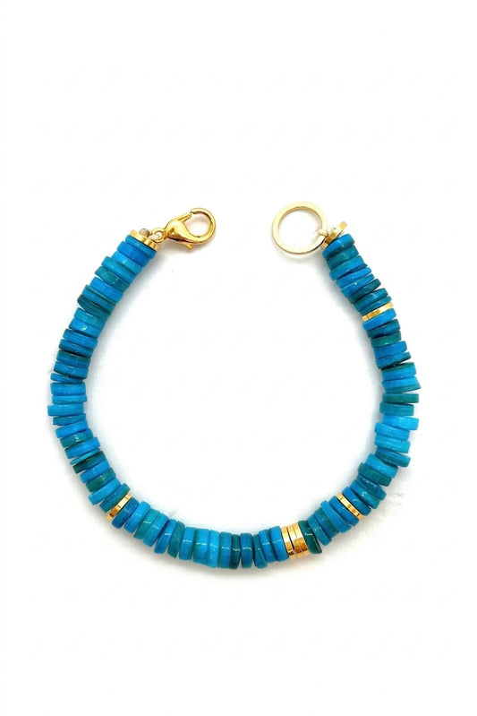 Brass Cyan Mother of Pearl Bracelet Blue - Enhanced Studio Photo