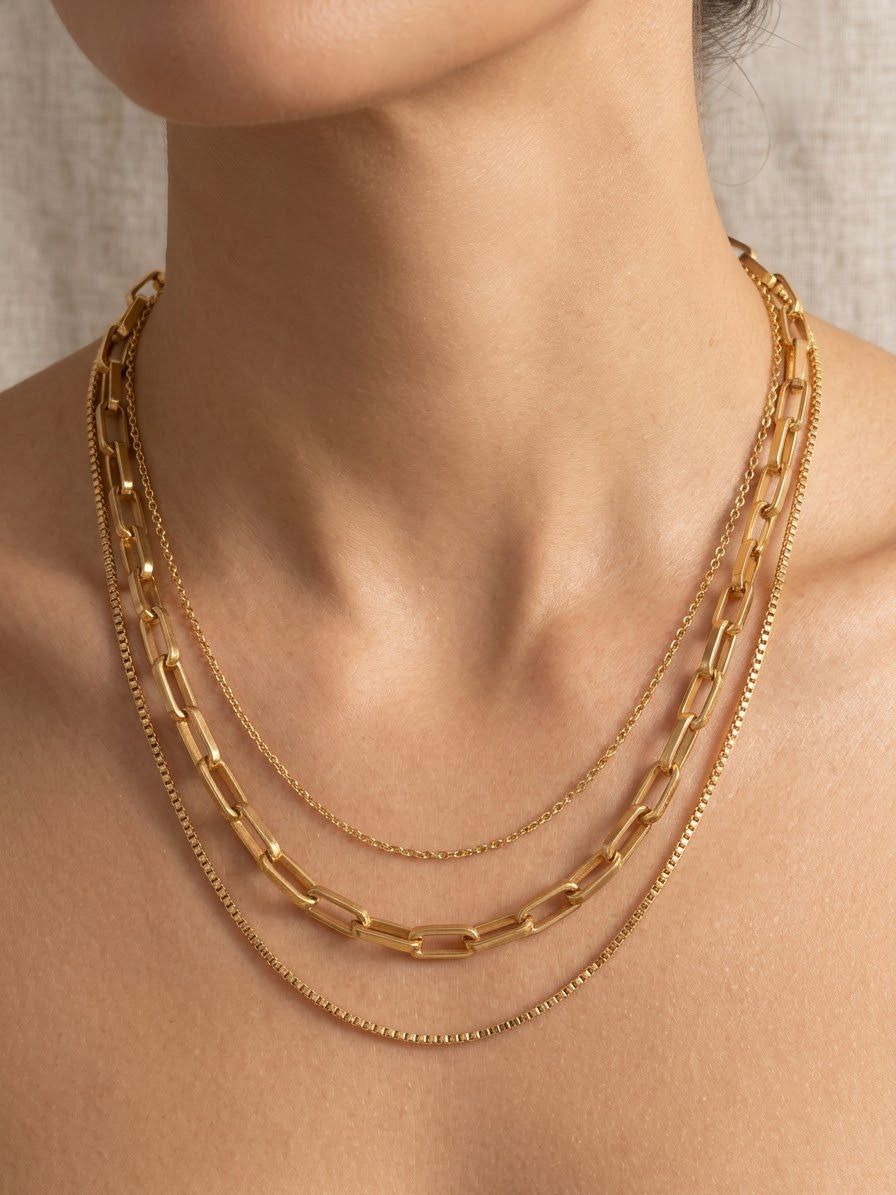 Triple Layer Paperclip Chain Necklace