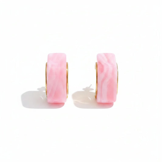 Colorful Huggie Hoop Drop Earrings – 18K gold plated stainless steel hoop earrings with colorful resin, pink
