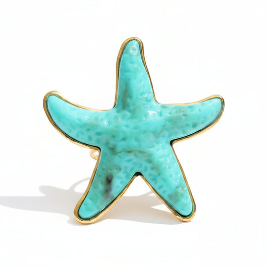 Colorful Marble Resin Starfish Ring – 18K gold PVD plated stainless steel ring with marble resin