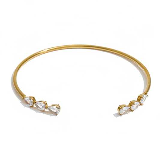 Minimalist Bangle Cubic Zirconia Triple Pear Cuff – 18K gold plated stainless steel cuff