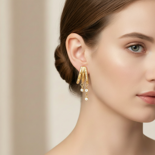 Tassel Earring Crystal Three Layer Hollow