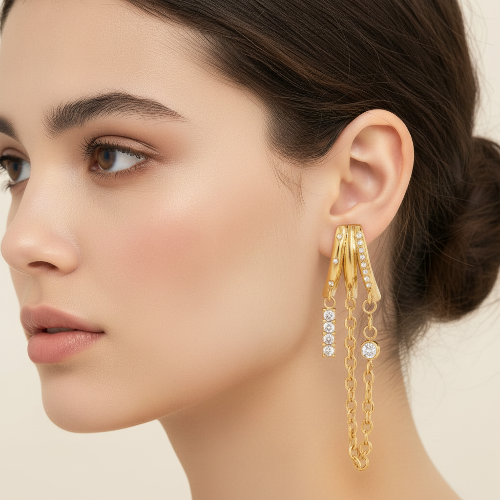 Tassel Earring Crystal Three Layer Hollow