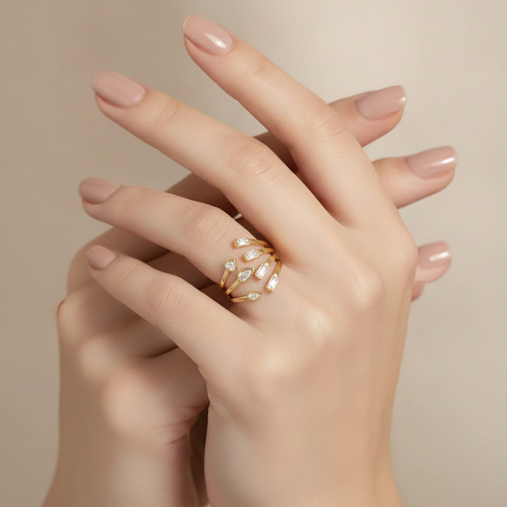 White Zircon Adjustable Open Ring