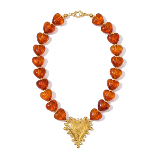 Golden Ember Heart Necklace - Enhanced Studio Photo