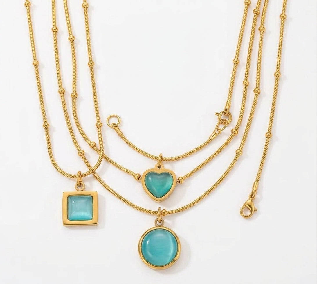 Turquoise Stone Trio Pendant Necklace - Enhanced Studio Photo