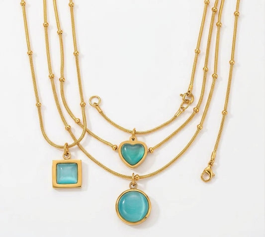Turquoise Stone Trio Pendant Necklace - Enhanced Studio Photo