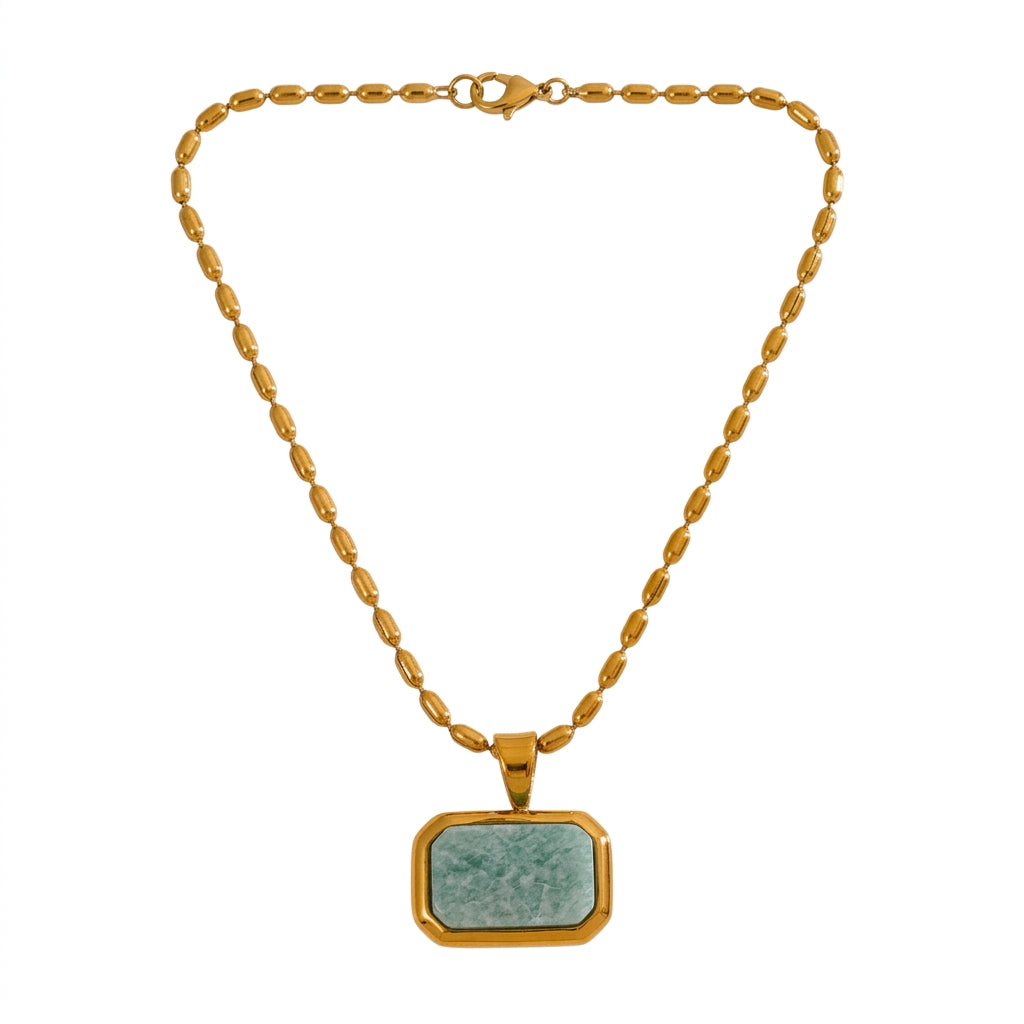 Amazonite Square Pendant Necklace - Enhanced Studio Photo
