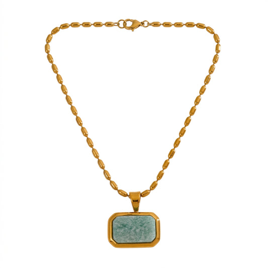 Amazonite Square Pendant Necklace - Enhanced Studio Photo