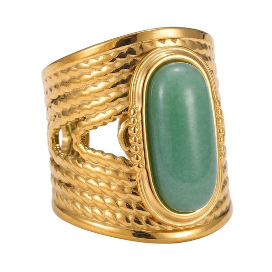 Wide Textured Cuff Aventurine Ring - Enhanced Studio Photo