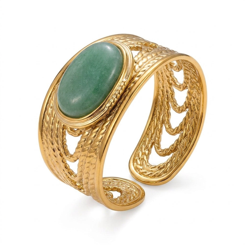 Wide Textured Cuff Aventurine Ring - Enhanced Studio Photo