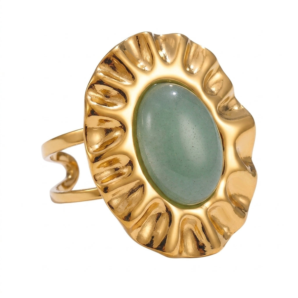 Round Aventurine Ruffled Bezel Ring - Enhanced Studio Photo