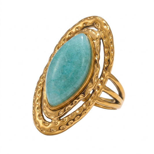 Round Aventurine Ruffled Bezel Ring - Enhanced Studio Photo