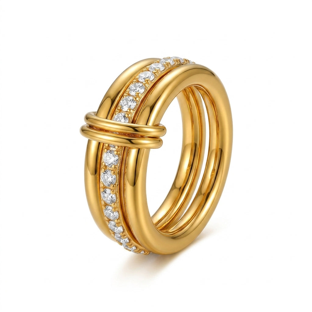 Dual Radiance Ribbed Zircon Ring - Enhanced Studio Photo