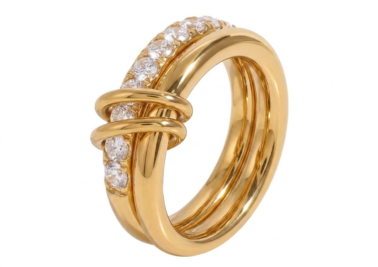 Dual Radiance Ribbed Zircon Ring - Enhanced Studio Photo