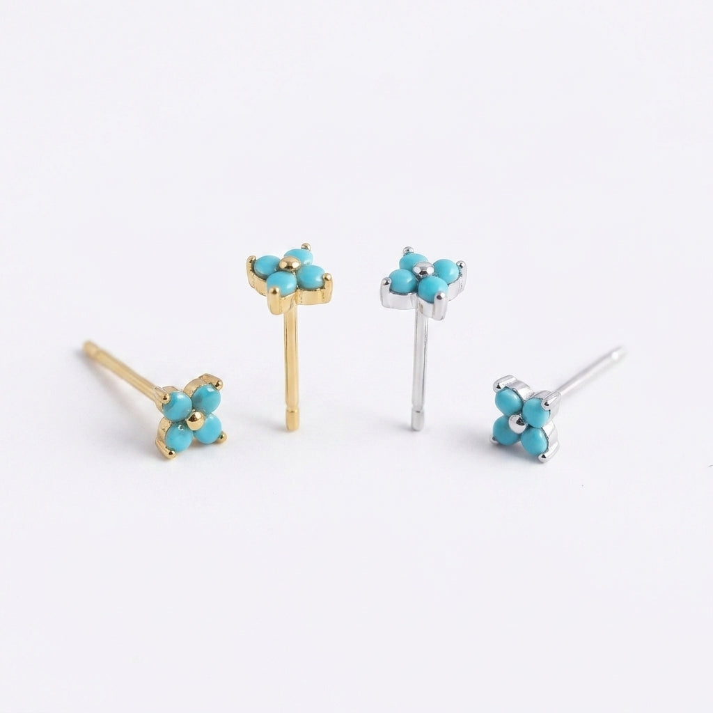Turquoise Blossom Stud Silver 925 Earrings - Enhanced Studio Photo