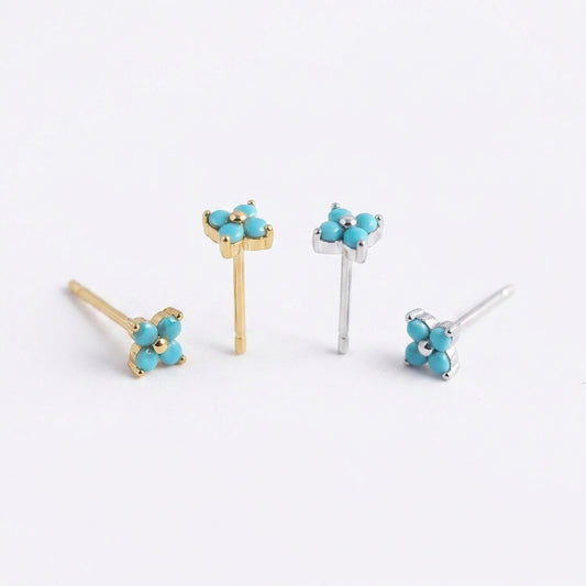 Turquoise Blossom Stud Silver 925 Earrings - Enhanced Studio Photo