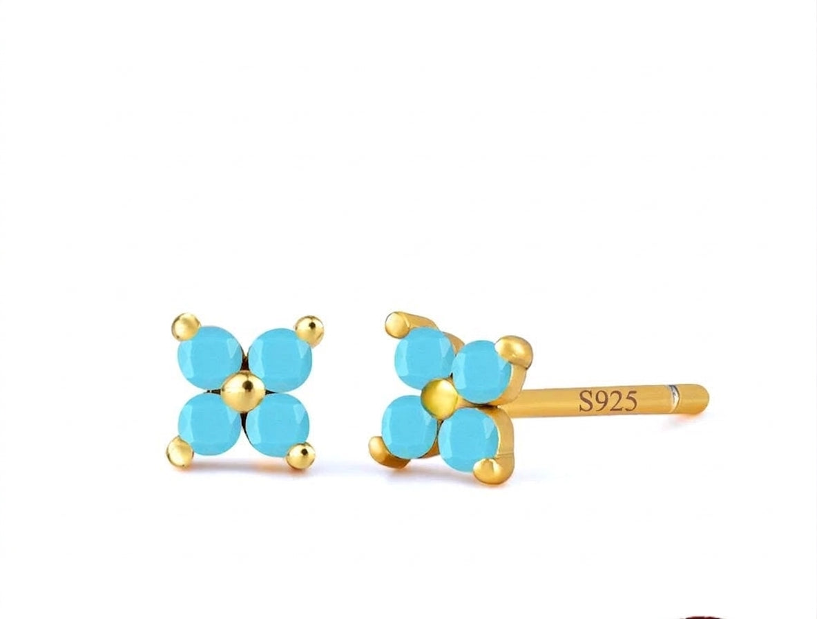 Turquoise Blossom Stud Silver 925 Earrings - Enhanced Studio Photo