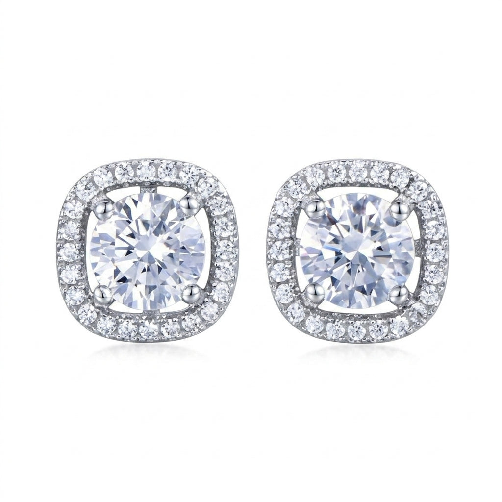 Sleek Square Zirconia Stud Silver 925 Earrings - Enhanced Studio Photo