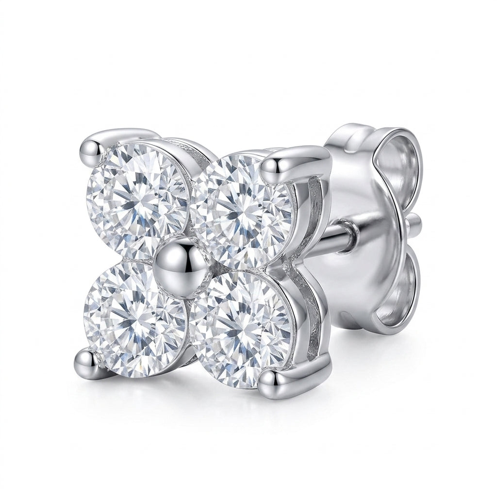 Diamond Blossom Zirconia Stud Silver 925 Earrings - Enhanced Studio Photo