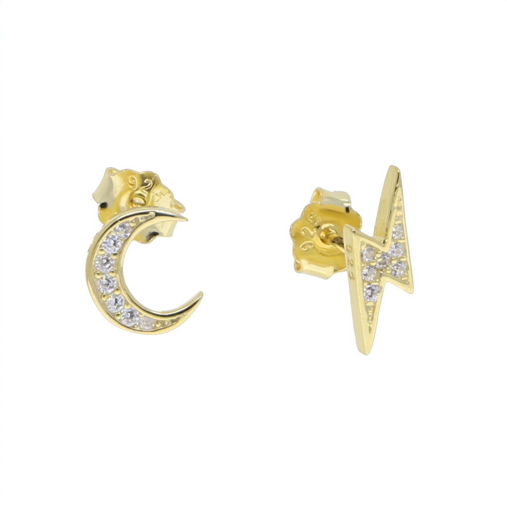 Lunar Glow Mini Star & Moon Stud Silver 925 Earrings - Enhanced Studio Photo