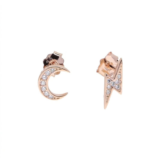 Lunar Glow Mini Star & Moon Stud Silver 925 Earrings - Enhanced Studio Photo