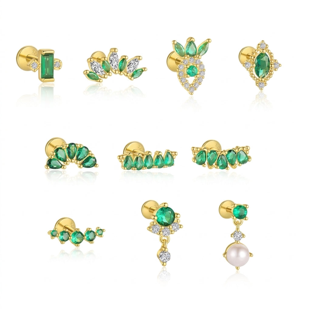 Emerald Radiance Silver 925 Piercing - Enhanced Studio Photo