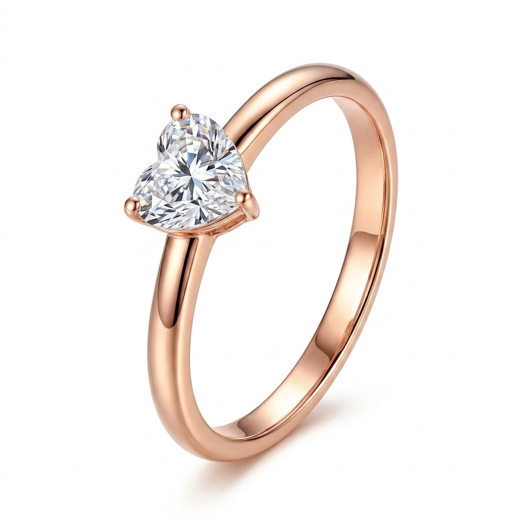 Champagne Heart Claw Set Zirconia Silver 925 Ring - Enhanced Studio Photo