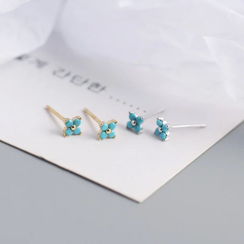 Turquoise Blossom Stud Silver 925 Earrings