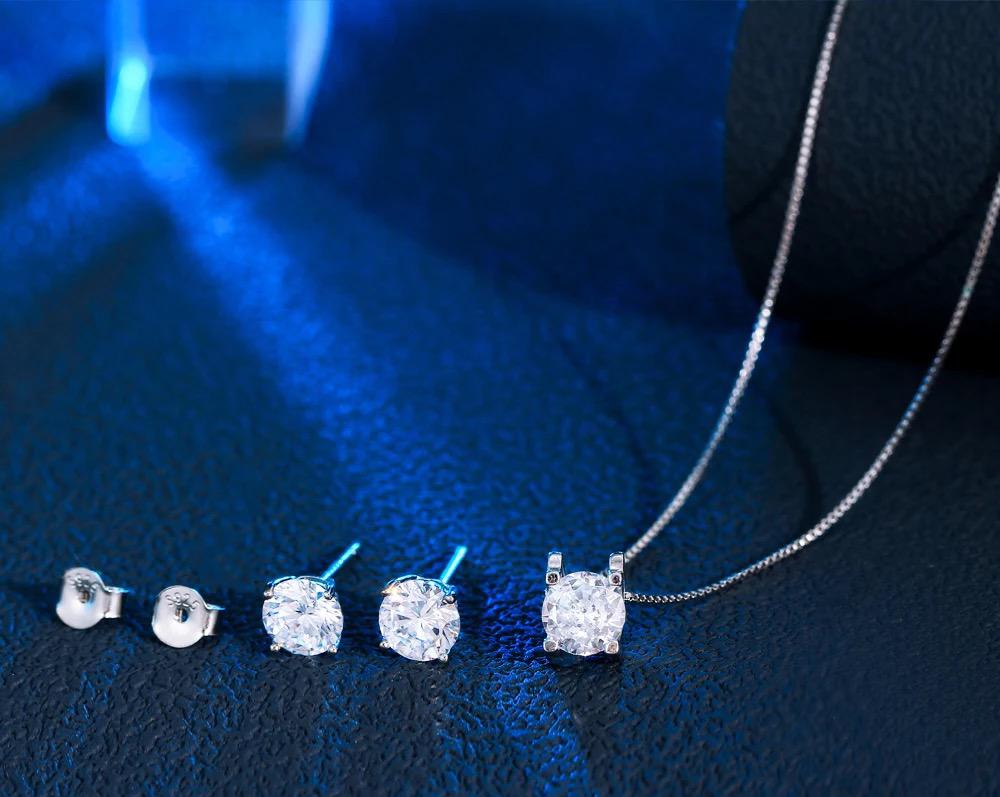 Cubic Zirconia Silver 925 Necklace and Stud Earring Set