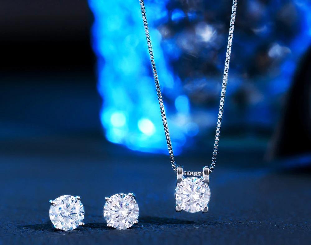 Cubic Zirconia Silver 925 Necklace and Stud Earring Set