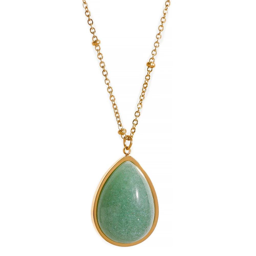 Oval Green Natural Stone Pendant Necklace