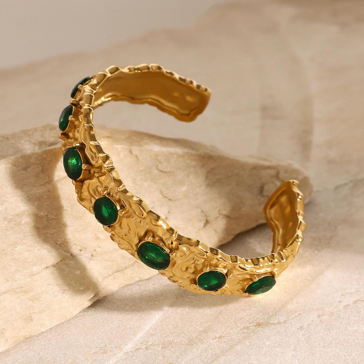 Vintage Charm Green Stone Cuff