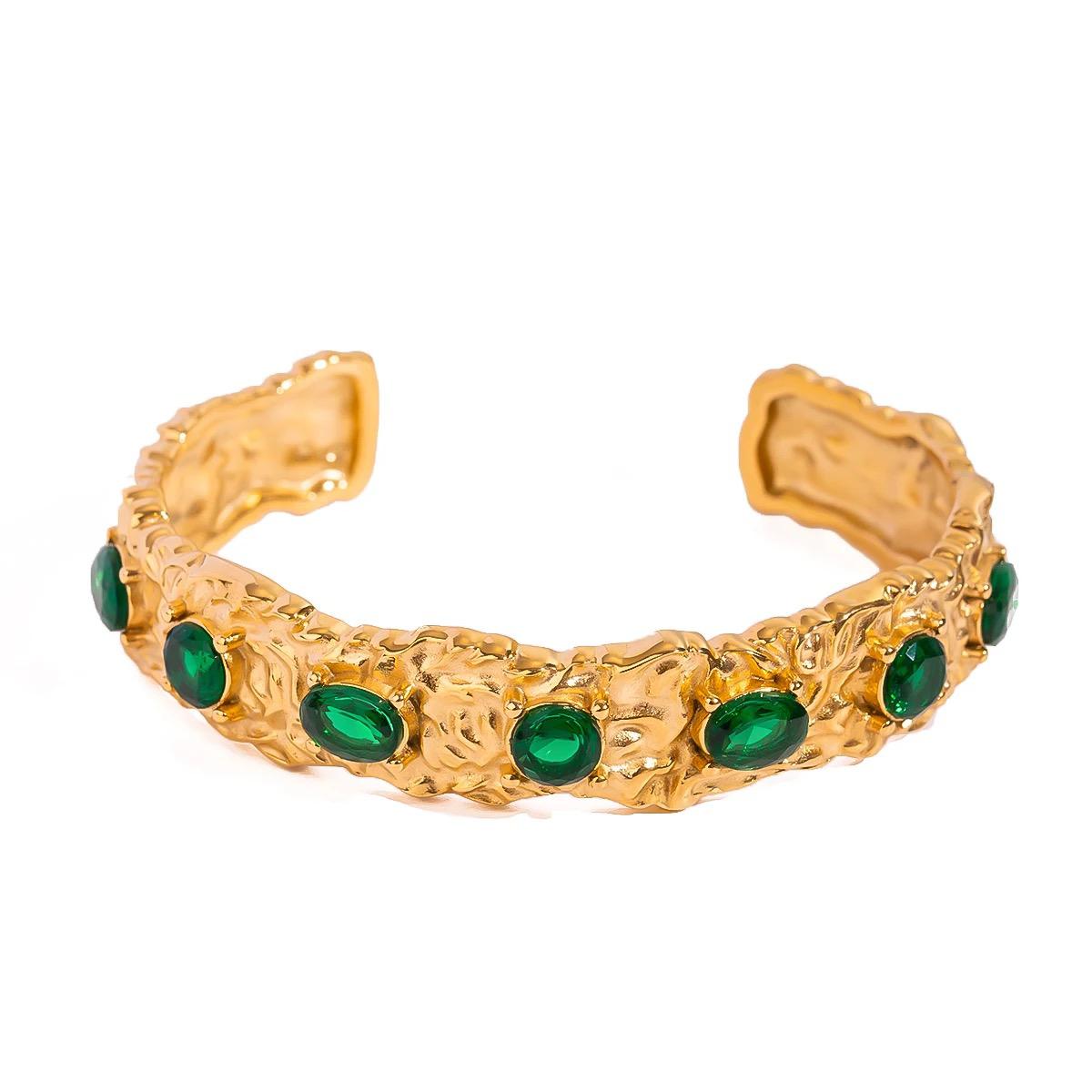 Vintage Charm Green Stone Cuff