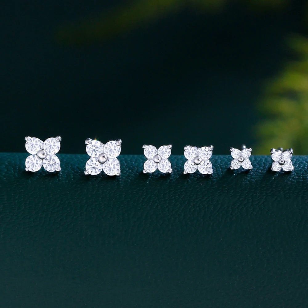 Diamond Blossom Zirconia Stud Silver 925 Earrings