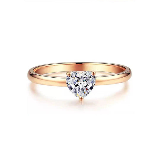 Champagne Heart Claw Set Zirconia Silver 925 Ring