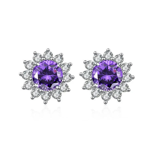 Frosted Blossom Purple Zirconia Stud Silver 925 Earrings